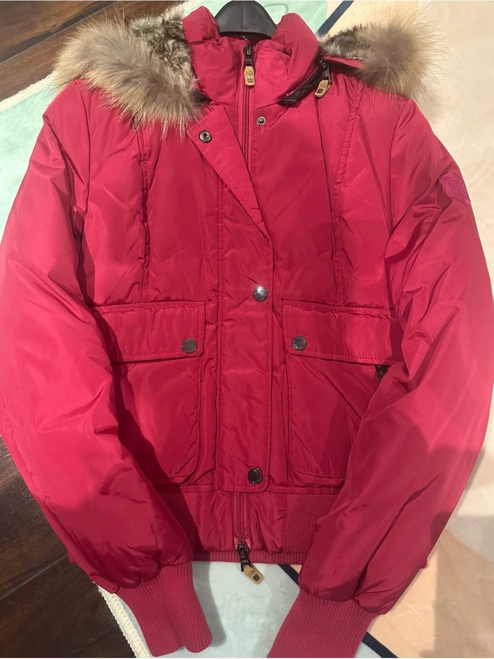 Insulated Red Ski Jacket with Fur-Trim Hood